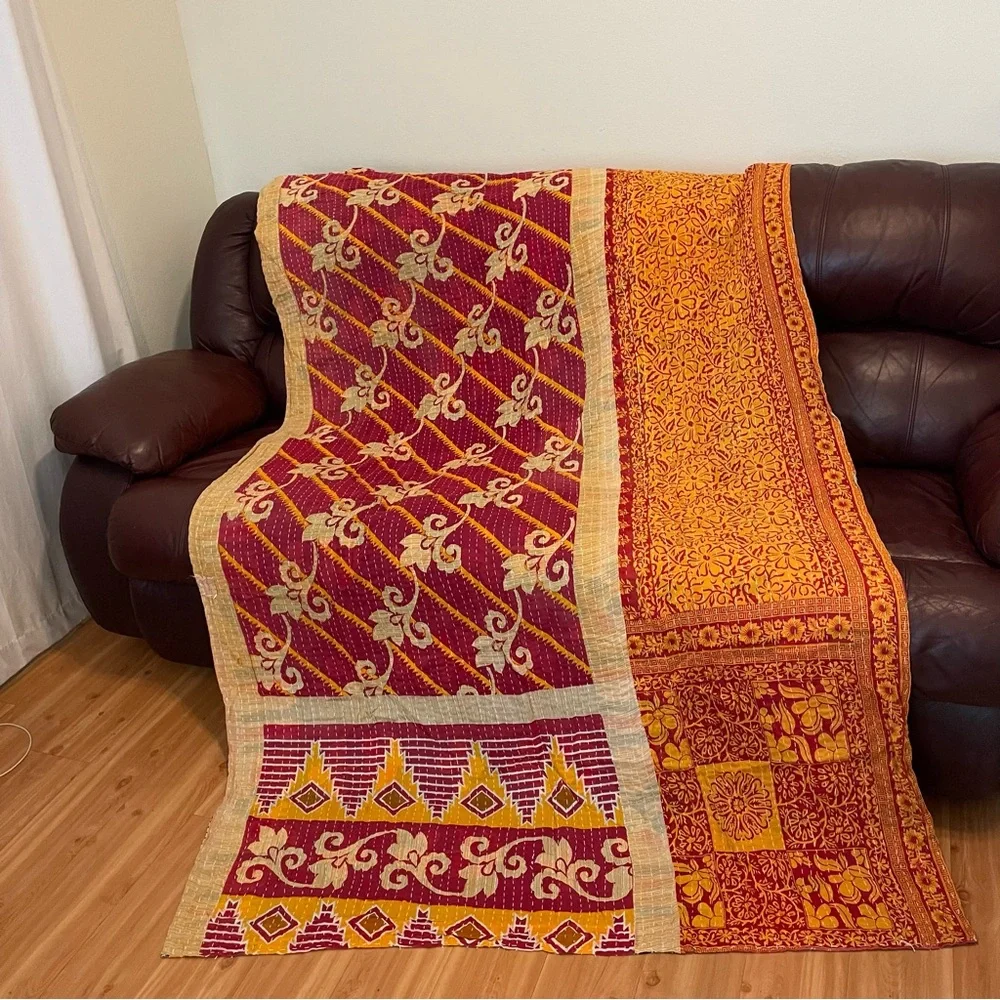 KANTHA QUILT Double Sided Lightweight Colorful XL Twin Spring Summer Blanket